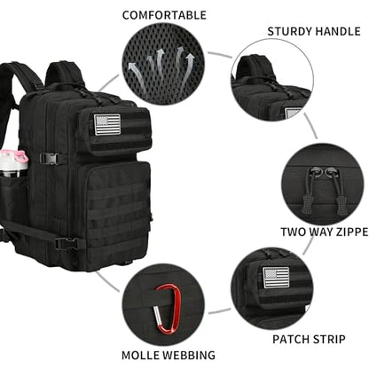 Lovelinks21 45L Tactical Assault Backpack 3 day assault pack with Molle Waterproof backpack Rucksack for Tactical Backpacks (Black-2) - color: Black-2