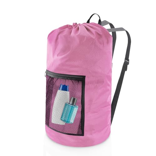 Olosar Laundry Bag Backpack, Extra Large Travel Laundry Bag with Mesh Pocket & Adjustable Shoulder Straps,Dirty Clothes Travel Bag for College Students Dorm,Apartment(Pink) - color: Pink, size: 1Pack