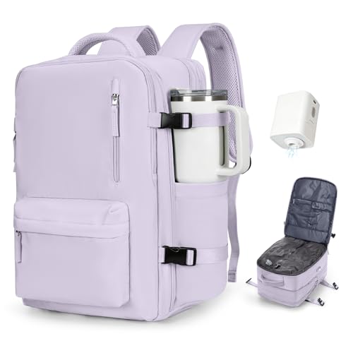 Vacuum Backpack Travel with Pump for Women Men 18x14x8 Personal Item Bag - color: A1-purple