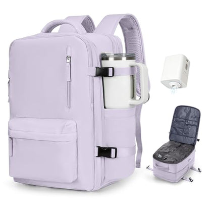 Vacuum Backpack Travel with Pump for Women Men 18x14x8 Personal Item Bag - color: A1-purple