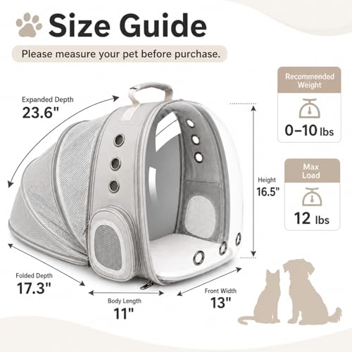 Expandable Cat Carrier Backpack with Bubble Window, Grey - color: Grey