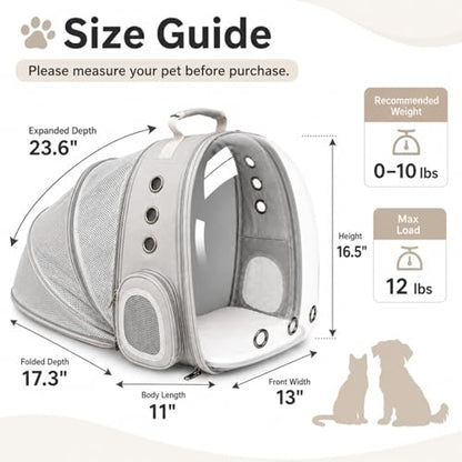Expandable Cat Carrier Backpack with Bubble Window, Grey - color: Grey