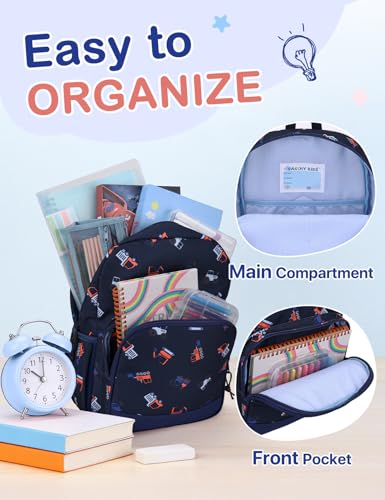 VASCHY Kids Backpacks, 12L Toddler & 17.5L School Backpacks, Lightweight Water-Resistant for Boys and Girls Ages 3-12 - color: Navy Construction-s, size: Small