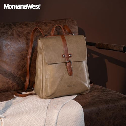 Montana West Backpack Purse for Women Casual Daypack Convertible Crossbody Backpack for Travel Work - color: *Khaki