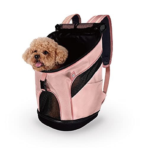 ibiyaya - Airline Approved Pet Carrier for Small to Medium Dogs and Cats - Dog Backpack Carrier, Breathable Mesh Material with Magnetic Buttons, Side Pockets, and Auto-Lock Zipper - Coral Pink