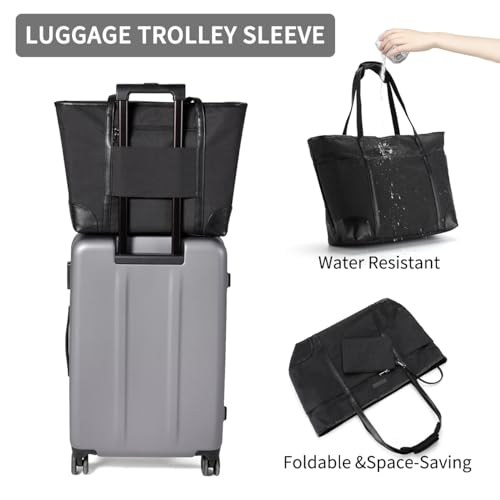 VASCHY Laptop Bag for Women, 15.6-17 Inch Lightweight Water Resistant Travel, Work,Teacher Tote Bag w Luggage Strap - color: Black