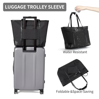 VASCHY Laptop Bag for Women, 15.6-17 Inch Lightweight Water Resistant Travel, Work,Teacher Tote Bag w Luggage Strap - color: Black