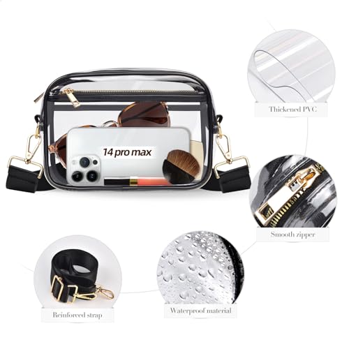 Clear Bag Stadium Approved, Clear Crossbody Bag Purses for women for Concert, Sports, Festivals - color: Black