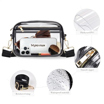 Clear Bag Stadium Approved, Clear Crossbody Bag Purses for women for Concert, Sports, Festivals - color: Black