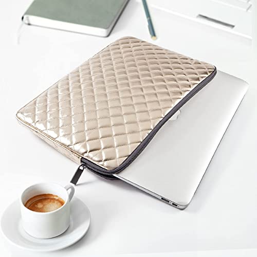 Puffy Laptop Sleeve 11 12 13 13.3 14 15 15.6 inch Case Protective Bag Quilted PU Leather Lined Padded - color: Gold Quilted, size: 15.6 Inch