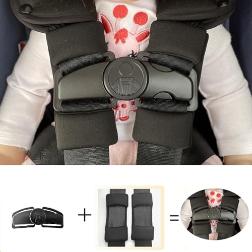 Universal Child Car Seat Chest Harness Clip Universal Safer Belt Clip Buckle Lock Stroller Chest Clip Adjustable Guard for Baby and Kids (Chest Clip and Pad Set-Black) - color: Chest Clip and Pad Set-Black