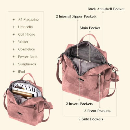 Backpack Purse for Women, Women Backpack Purse Small Leather Waterproof Anti-theft Shoulder Bags Handbags Ladies - color: Pink