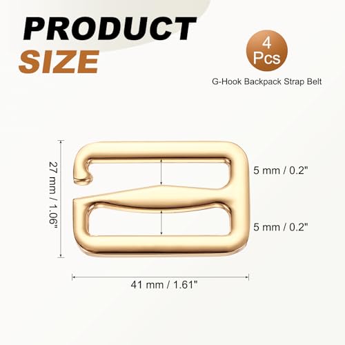 PATIKIL G-Hook Wave Buckles, Metal Adjustable Tri-Glide Slides Backpack Strap Belt Hooks - color: Light Gold, size: 27 x 46 mm