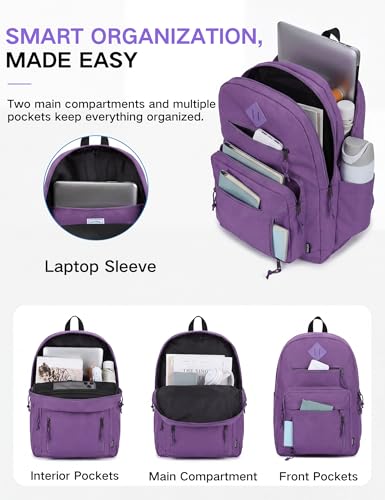 VASCHY School Backpack,Lightweight Water Resistant Daypack Bookbag for High School Teen Girl/College/Work/Women Purple - color: Purple