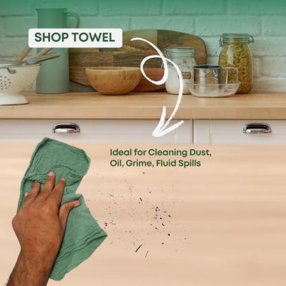 Cotton Shop Towels Cleaning Rags 108 Pack, 12x14 Inch 100% Cotton Bulk - Dye-Free Lint-Free Shop Rags Cleaning Cloths for Bar, Car, Garage, Automotive and Kitchen - Green - color: Green - 108 Pack