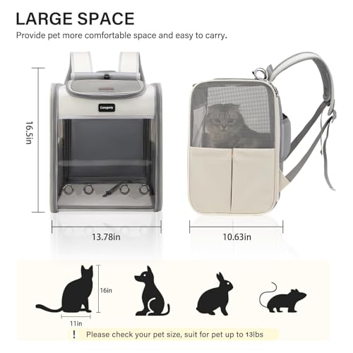 Cawypety Cat Carrier Backpack,Cat Carrier with Window Blind，Cat Backpack for Small Cats Dogs, Safety Straps, Collapsible, Breathability,Designed for Travel, Hiking, Outdoor,Car - color: Light gray