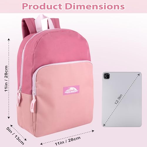 Trail maker 15 Inch Backpack for Girls, Preschool, Elementary & Middle School Students – Spacious Bookbag with Large Front Pocket, Adjustable Straps, Fits up to 13 Inch Laptop (Pink) - color: Pink