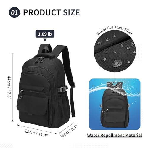 Aesthetic Daypack Backpack, Water-Resistant 15.6" Laptop Backpack for Women and Men, Featuring Touch-Fastener and Anti-Theft Pockets (Black) - color: Black