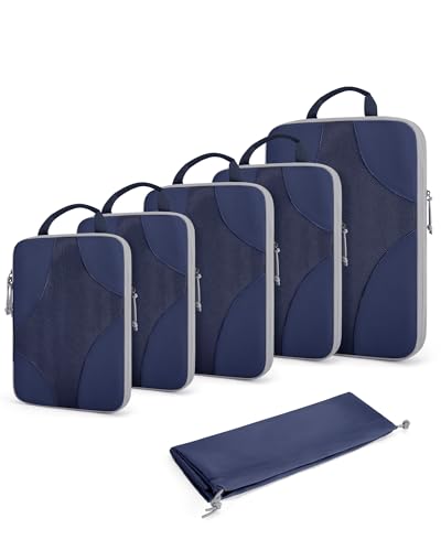 BAGSMART Compression Packing Cubes for Travel, 6 Set/14 Set Compressible Luggage Organizer for Cruise Ship, Lightweight Travel Essentials (1L+2M+2S+Shoe bag+Drawstring bag+Toiletry bag+6Plastic bags) - color: Navy Blue, size: 6 Set