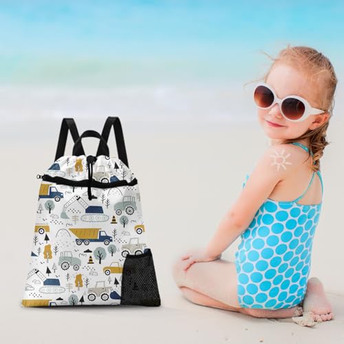 Drawstring Backpack, Construction Tractor, Waterproof, 15" x 17" - color: Tractor Excavator