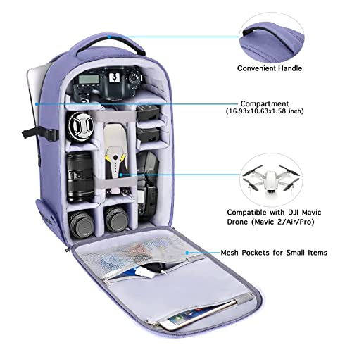 MOSISO Camera Backpack, DSLR/SLR/Mirrorless Photography Camera Bag 15-16 inch Waterproof Hardshell Case with Tripod Holder&Laptop Compartment Compatible with Canon/Nikon/Sony, Lavender Gray - color: Lavender Gray