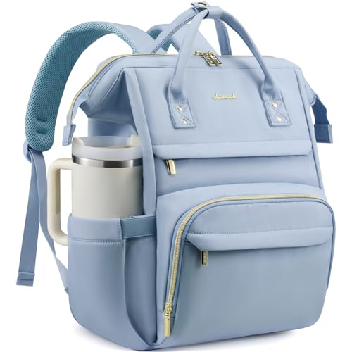 LOVEVOOK Laptop Backpack for Women Men with Giant Tumbler Holder,15.6 inch Waterproof Computer Laptop Bag TSA Approved Travel Backpack,Professional Work College Nurse Teacher Backpack Gift Purse,Blue - color: Blue, size: 15.6-Cup
