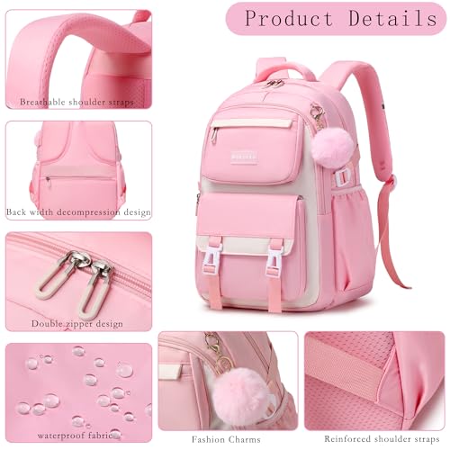 Makukke School Backpack for Girls Book Bag Set, School Bag for Teens Girls Kid Children Elementary Middle School Student, Waterproof Gray Backpack - color: Gray