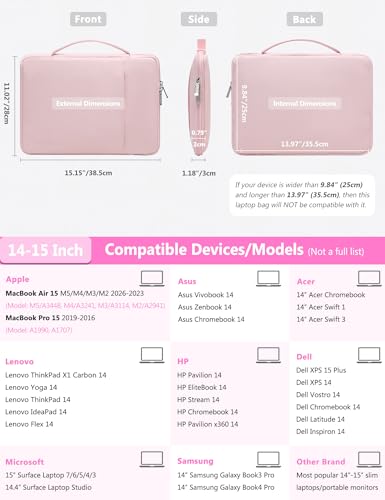 HYZUO 14-15 Inch Laptop Case Sleeve Bag for MacBook Air 15 M5 M4 M3 M2 2026-2023, MacBook Pro 15, XPS 14/15 Plus, 15" Surface Laptop, 14" 14.4" HP Dell Lenovo Thinkpad Asus Acer Samsung, Pale Pink - color: Pale Pink, size: 14-15 Inch