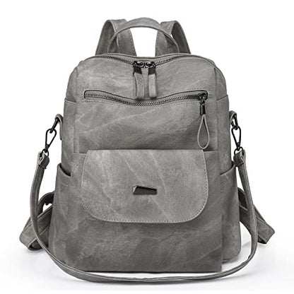 Backpack Purse for Women, PU Leather Backpack Purse, Fashion Travel Anti Theft Backpack, Multipurpose Lightweight Waterproof Convertible Purse Shoulder Bag Handbag, Grey - color: Grey