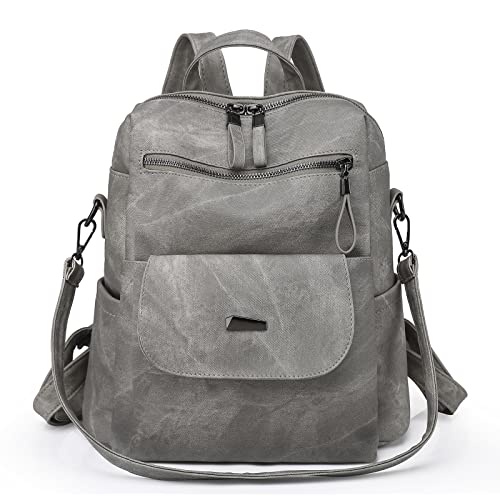 Backpack Purse for Women, PU Leather Backpack Purse, Fashion Travel Anti Theft Backpack, Multipurpose Lightweight Waterproof Convertible Purse Shoulder Bag Handbag, Grey - color: Grey