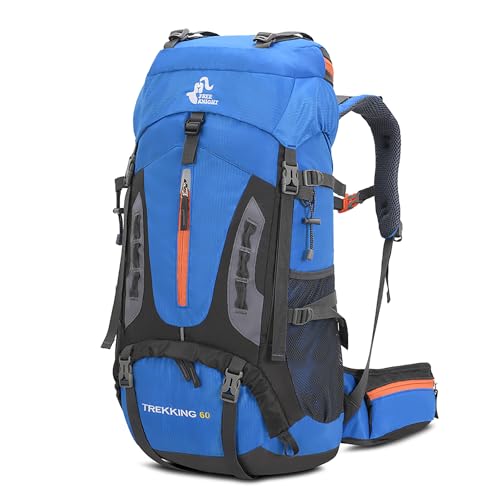 Bseash 60L Hiking Camping Backpack with Rain Cover, Waterproof Large Capacity Outdoor Sport Travel Daypack Climbing Touring (Light Blue) - color: Light Blue