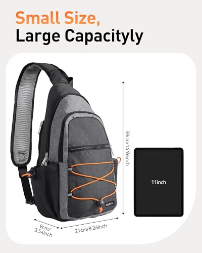 AGPTEK Sling Bag for Men Women, RFID Crossbody Daypack with Water Bottle Holder, Large Capacity EDC Chest Bag for Travel Day Trip Hiking Gym Cycling, Grey