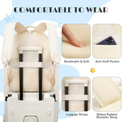 kadilong Pack of Student Laptop Backpack for College Teen Girls,Middle High School Back Pack Women Bookbag Knapsack Mochila Escolar para Niñas - color: 3 Pack-beige, size: 15,6 inch