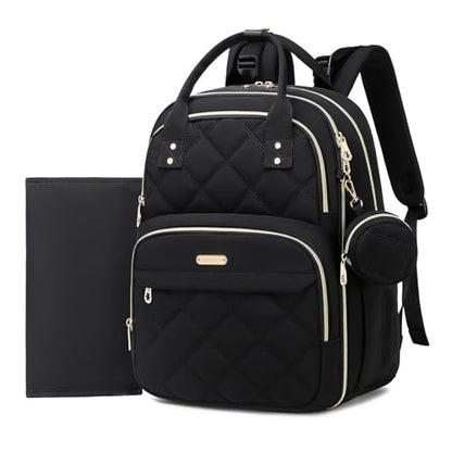 Diaper Bag Backpack, Large 26L Baby Bag with Portable Changing Pad & Pacifier Case, Waterproof Quilted Maternity Backpack for Mom and Dad, Travel Essentials with Insulated Pockets, Black - color: Black