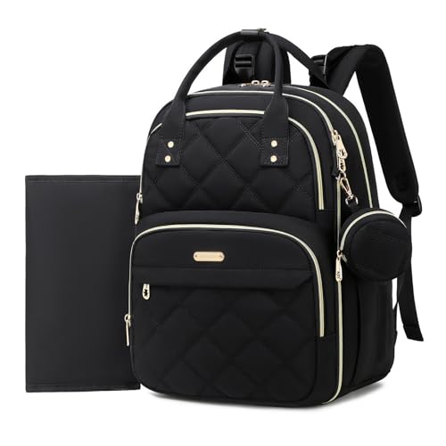 Diaper Bag Backpack, Large 26L Baby Bag with Portable Changing Pad & Pacifier Case, Waterproof Quilted Maternity Backpack for Mom and Dad, Travel Essentials with Insulated Pockets, Black - color: Black