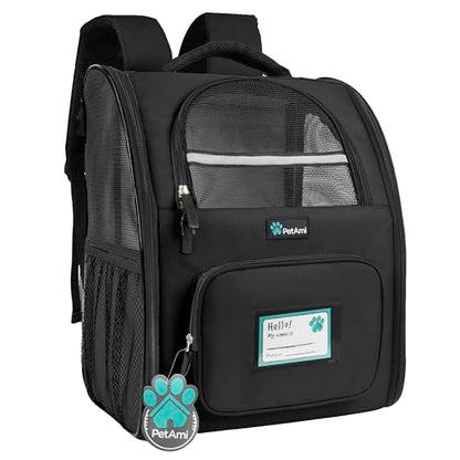 PetAmi Dog Backpack Carrier for Small Medium Dogs Large Cats up to 18 lbs, 2 Side Entry, Structured No-Collapse Frame, Airline Approved Ventilated Pet Backpack for Hiking Camping Travel Vet, Black - color: Black