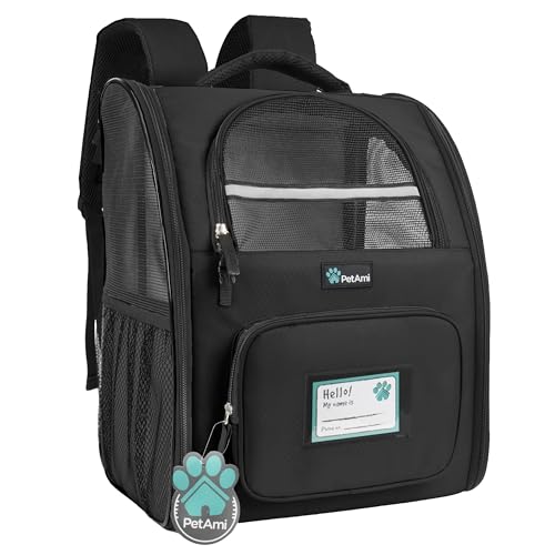 PetAmi Dog Backpack Carrier for Small Medium Dogs Large Cats up to 18 lbs, 2 Side Entry, Structured No-Collapse Frame, Airline Approved Ventilated Pet Backpack for Hiking Camping Travel Vet, Black - color: Black