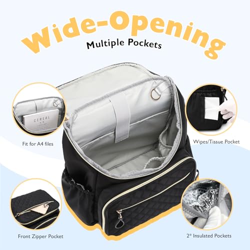 LORADI Lightweight Diaper Bag Backpack, Baby Shower Gifts, Black | Stroller Clips, Insulated Pockets, Water-resistant, Easy to Clean, Durable - color: Black