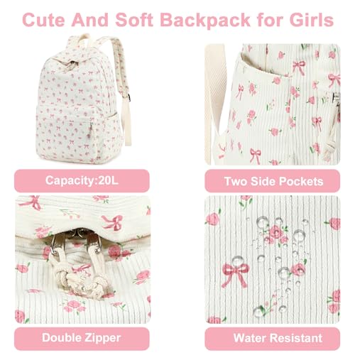 BTOOP School Backpacks for Teen Girls Bookbags Lightweight Kids Backpack School Bags Set with Lunch Box Pencil Case - color: A-pink Bow-flower