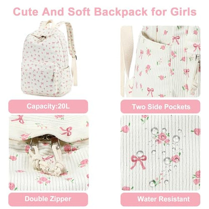 BTOOP School Backpacks for Teen Girls Bookbags Lightweight Kids Backpack School Bags Set with Lunch Box Pencil Case - color: A-pink Bow-flower