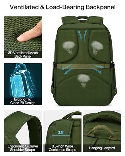 MILADA Expandable Travel Backpack 28L to 39L, TSA-Approved Carry On Backpack with 17 Inch Laptop Compartment, School Business Work Backpack for Men & Women, Green - color: Green