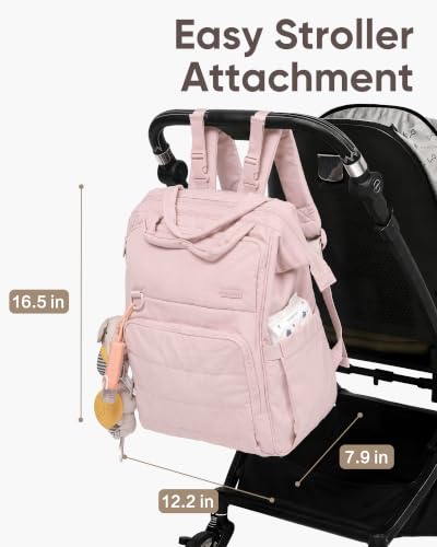 BELALIFE Baby Diaper Backpack Bag, Baby Essentials Travel Backpack for Moms Dads, with Changing Pad, Insulated Bottle Holders & Stroller Straps, Pink - color: Pink