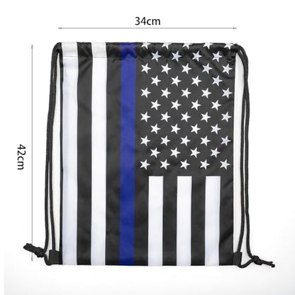 Thin Blue Line American Flag Drawstring Backpack, Lightweight Cinch String Sports Sackpack for Men & Women,pack of 2 - color: Americanflag-blue Stripe