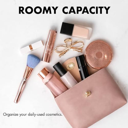 Cosmetic Bag Travel Makeup Pouch Travel Organizer, Zipper Pouch Bags for Women Vegan Leather (No Text, Blush Pink) - color: Blush Pink