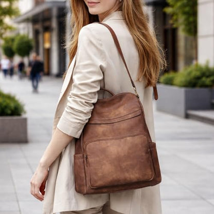 Anti-Theft Backpack Purse for Women, Convertible 3-in-1 Vegan Leather Backpack with Hidden Zipper, Adjustable Shoulder & Crossbody Bag for Travel and Daily Commute - color: A Two Toned Brown