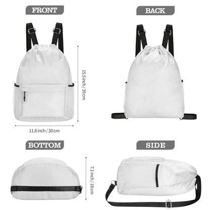 Waterproof Drawstring Bag, Lightweight String Backpack with Water Bottle Holder and Pockets, Gym Sports Cinch Sackpack (Grey) - color: Grey