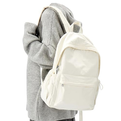 Simple School Backpack For Women Men Aesthetic Medium Backpack Lightweight Casual Daypack College Backpacks Cute Bookbag for Teens Girls Boys Basic Bagpack（Beige） - color: Beige