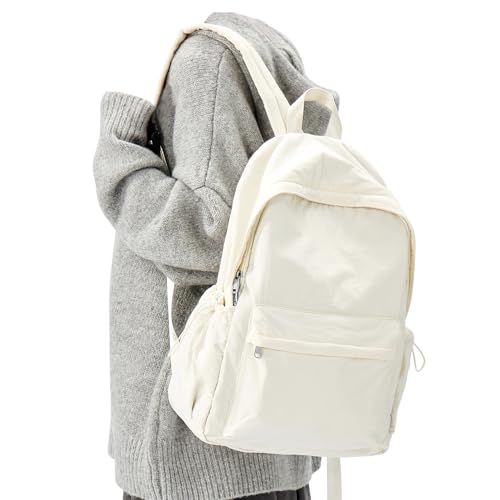 Simple School Backpack For Women Men Aesthetic Medium Backpack Lightweight Casual Daypack College Backpacks Cute Bookbag for Teens Girls Boys Basic Bagpack（Beige） - color: Beige