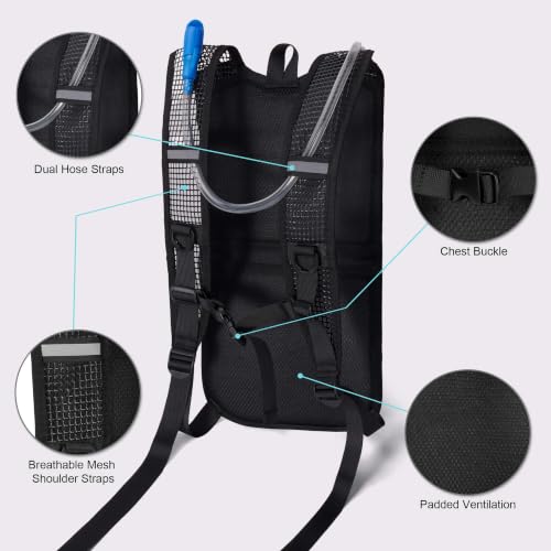 MIYCOO Hydration Backpack - Lightweight Hiking Water Backpack with 2L Water Bladder, Running Hydration Vest Backpack for Men Women, Hydration Pack for Hiking, Cycling, Climbing - color: Gray Black