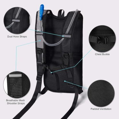 MIYCOO Hydration Backpack - Lightweight Hiking Water Backpack with 2L Water Bladder, Running Hydration Vest Backpack for Men Women, Hydration Pack for Hiking, Cycling, Climbing - color: Gray Black